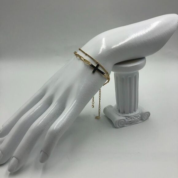 18K Gold Plated Stainless Steel Multi Strand Cross Bracelet Women's Spiritual - Picture 5 of 9